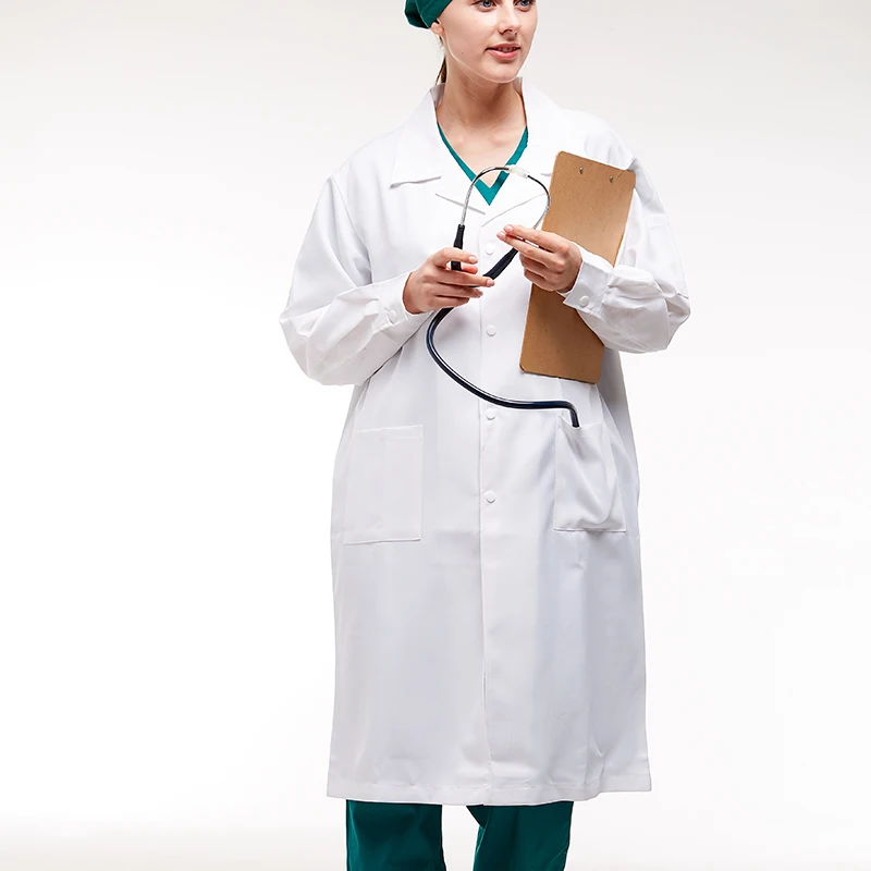 White Gown Long Sleeve Custom Medical Clothing Gown Hospital Doctors Uniforms
