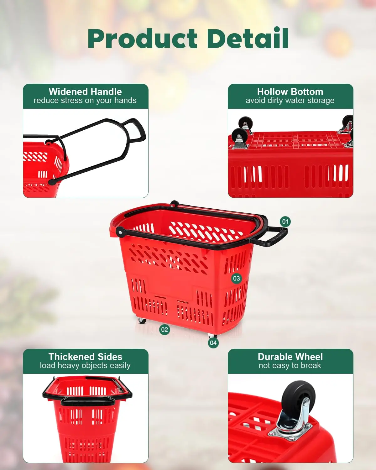 Supermarket Durable Large Capacity 20 L Plastic Shopping Basket with Handles