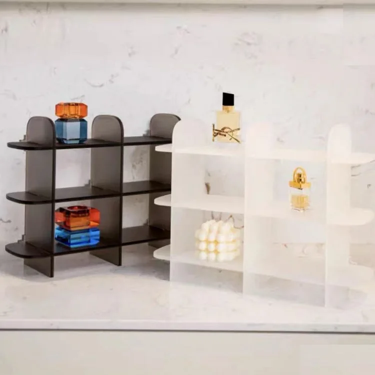 High Quality Easy Clear Matte Assemble Tabletop Cosmetic Storage Rack Acrylic Perfume Display Home Decors