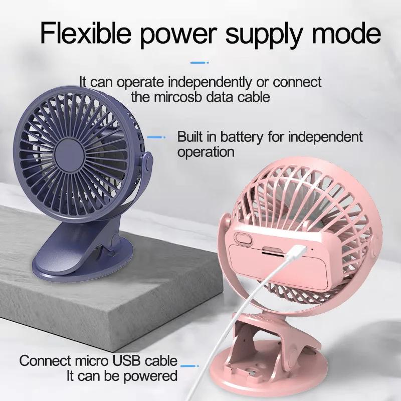 Summer Air Cooling Portable Mini Fan 3 Speeds Stand Clip USB Rechargeable Table Handheld Fan
