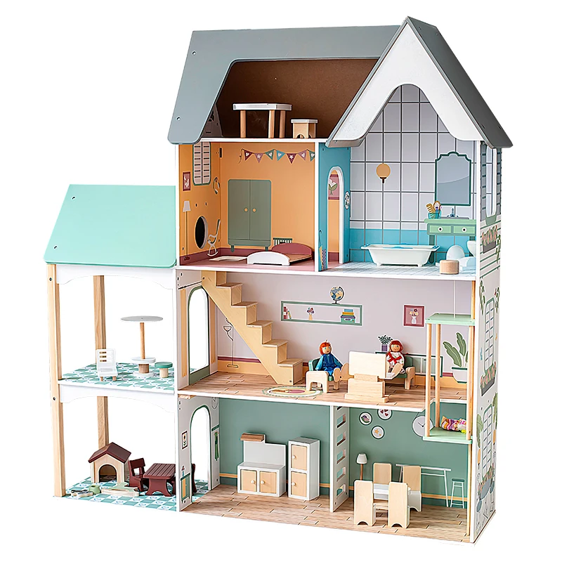 Wooden miniature Baby Doll house kids house game sets with safe material and pretty appearance