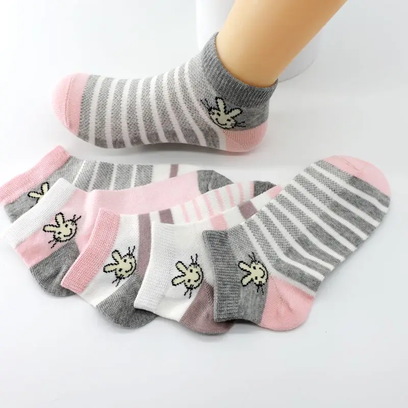 
100% Cotton Classical Plain Color Cute Animal Rabbit Bunny Cartoon Stripes Design High Quality Children Socks Kids Baby Socks 