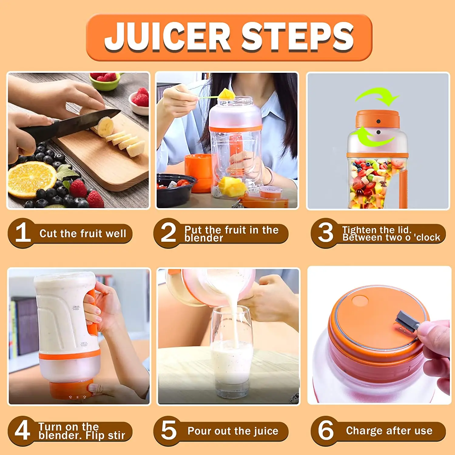 Instock Portable Juicer Cup 1L with BPA Free Healthy Material Lemon Orange Juice Blender USB Rechargeable Sports Drink Bottle