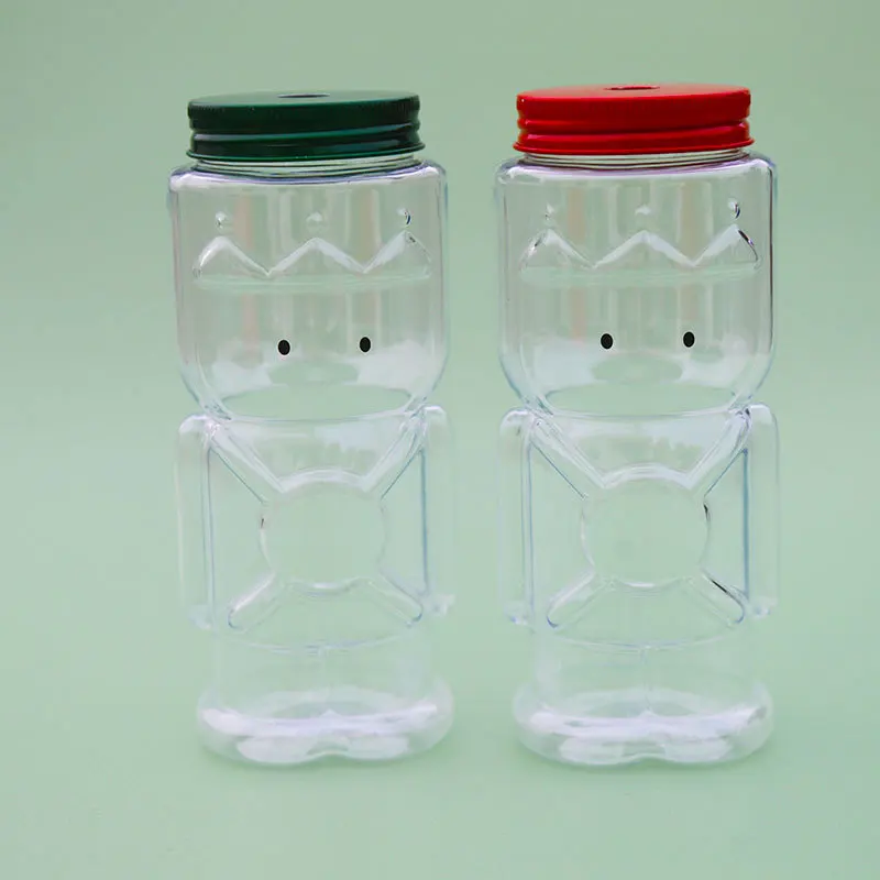 Christmas Hot Selling Gingerbread Man Guard Milk Tea Bottle Disposable Clear PET Plastic Juice Bottles With Caps