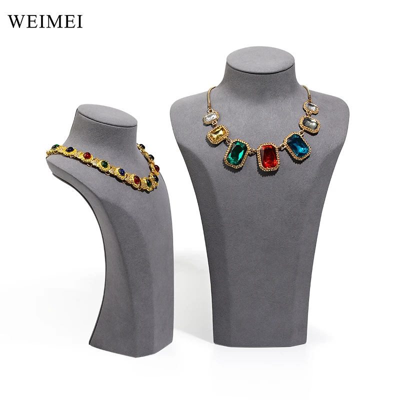 WEIMEI gray suede leather necklace holder jewelry stand necklace display showcase Neck prop for jewelry store