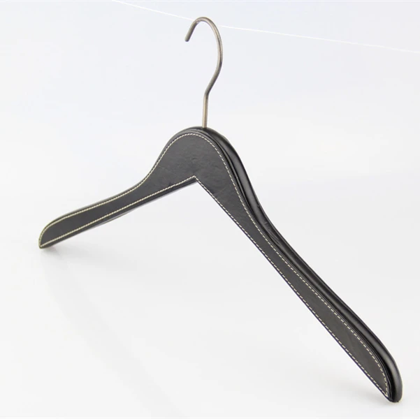 Leather Wrapped Solid Wood Flat Slim Clothes Hanger Wholesale China Factory