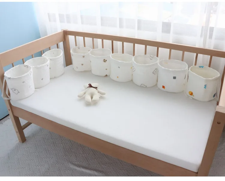 Soft Quilted hanging Storage Basket with nature cotton and embroidery for Crib and Stroller baby diaper bag