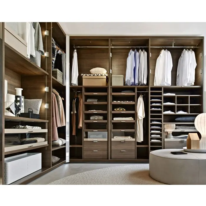 ACE Durable Latest Modern Plywood Melamine Wood Veneer Finish Sliding Doors Wardrobe For Bedroom Furniture