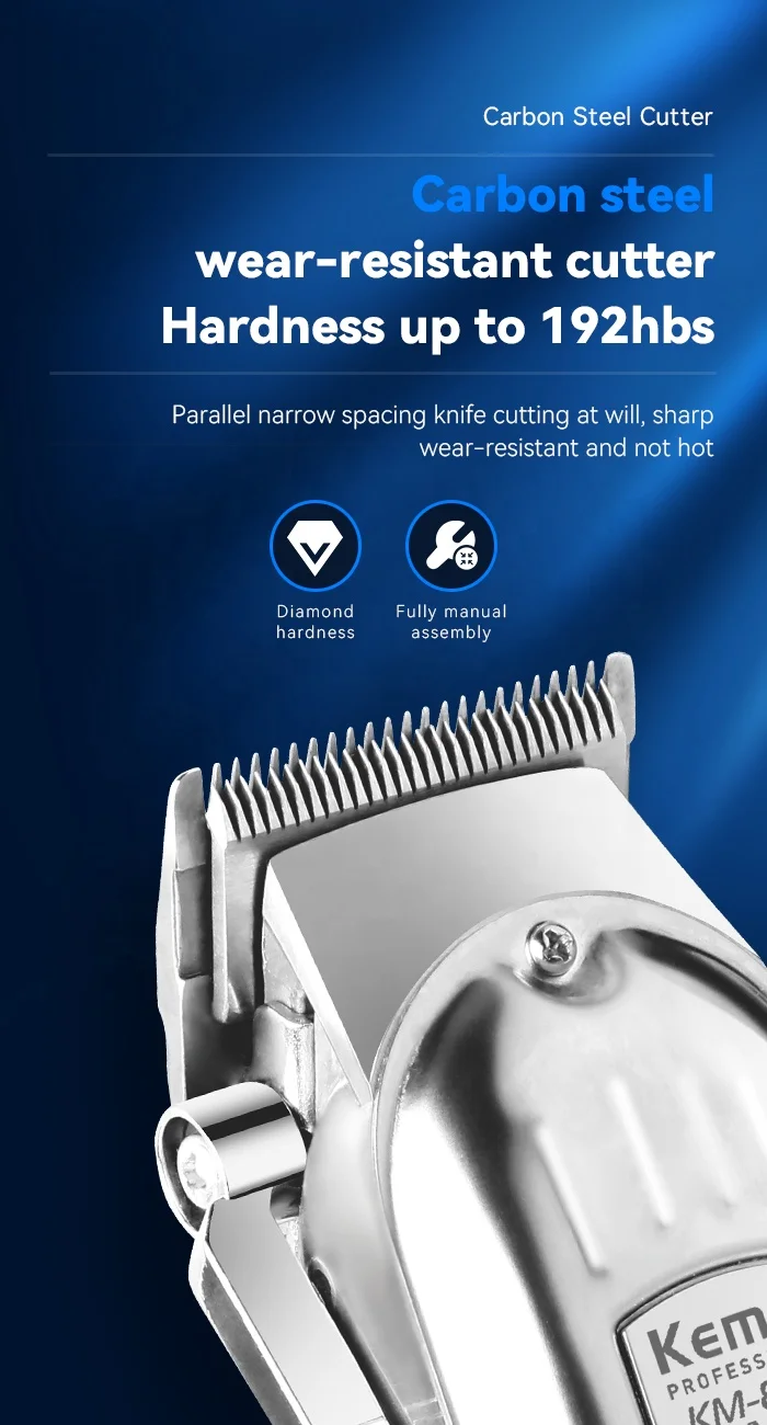 Silver Rechargeable Hair Clipper Carbon Steel Adjustable Cutter Head Trimmer