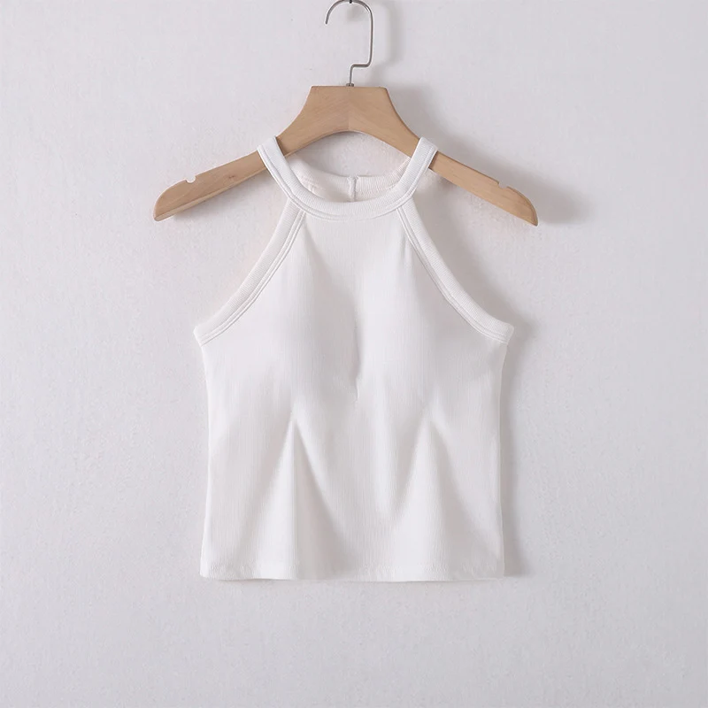 2024 New Item Halter Top 95%Viscose 5%Spandex Solid Color High Elasticity Slim Fit Sexy One-piece Vest with Breast Pad for women