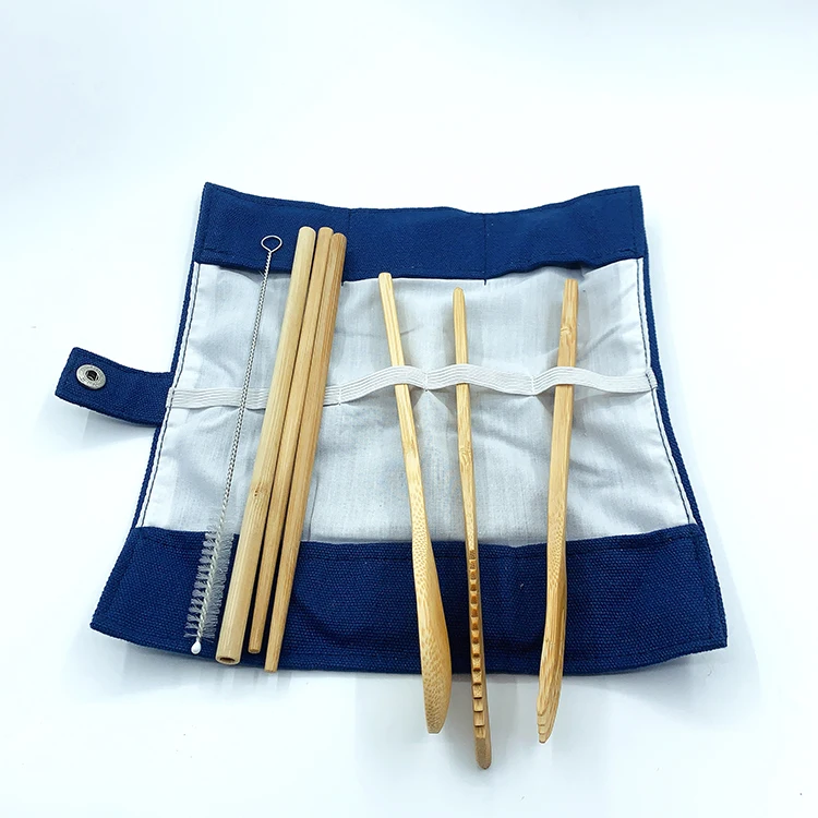 Amazon Portable Bamboo Cutlery Set Travel Camping Utensils Fork Spoon Knife Straw Set