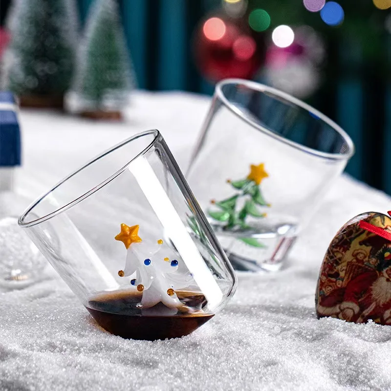 300ml  Christmas Tree Style Glass Tumbler Coffee Mug Glass Tea Cup
