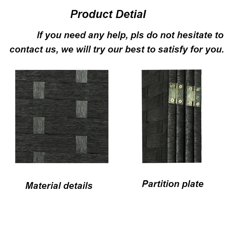 Foldable Free Standing Privacy Screen Handmade 6ft High Fiber Screen Black 4 Panel Room Divider for Living Room, Office and Stud