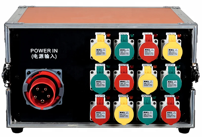 Waterproof camlock 12CH main input & output 3 phase electrical switchboard distribution power supply box cheap 12*4kw dj light