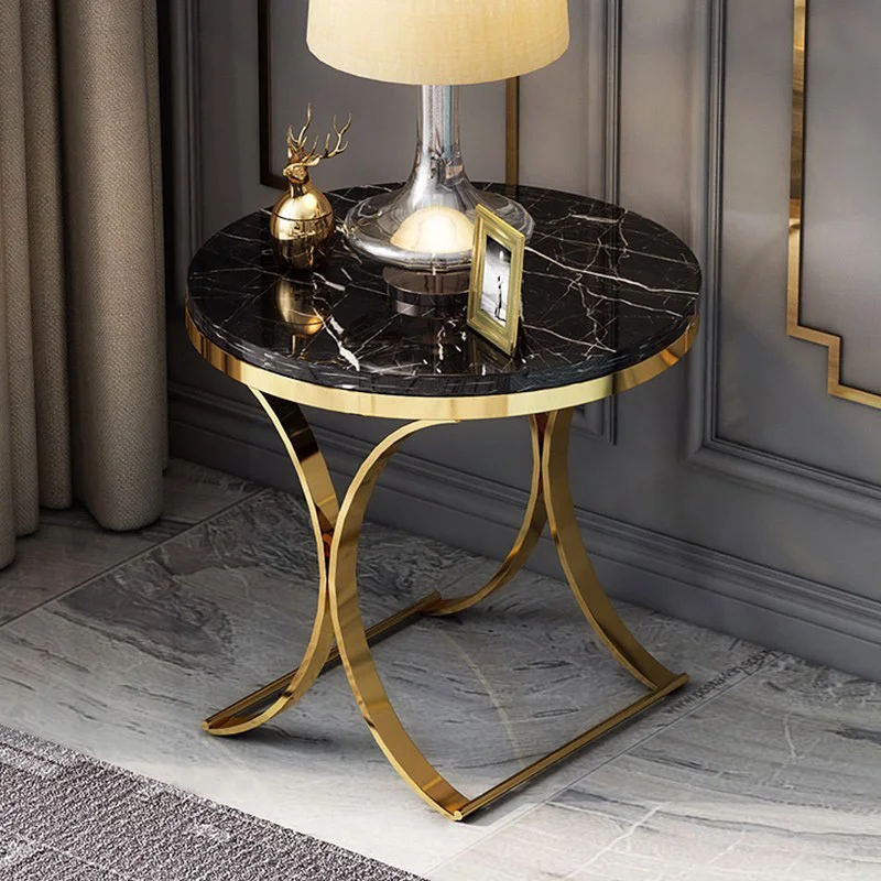 Minimalist Luxury Style Living room Furniture Modern stainless steel gold legs side table Hot Sale marble top round coffee table