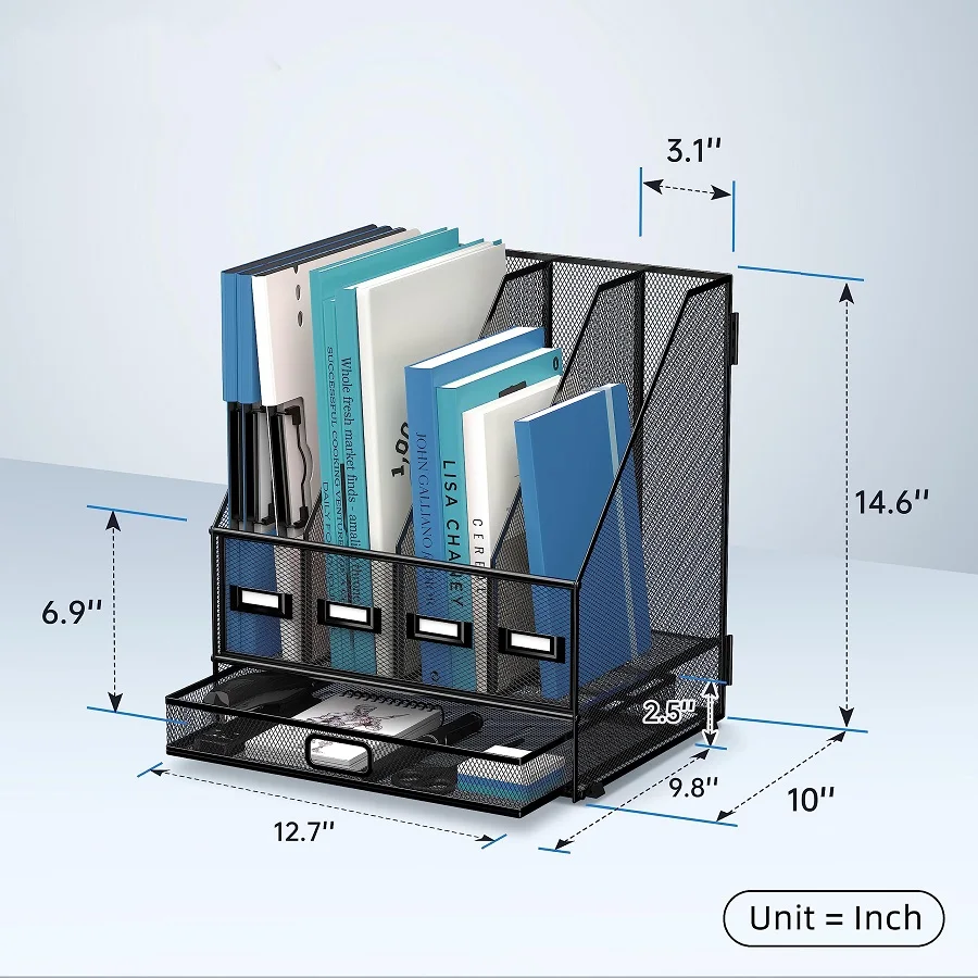 Black Desk Organizer Mesh File Organizer Magazine File Holder for Home Office School