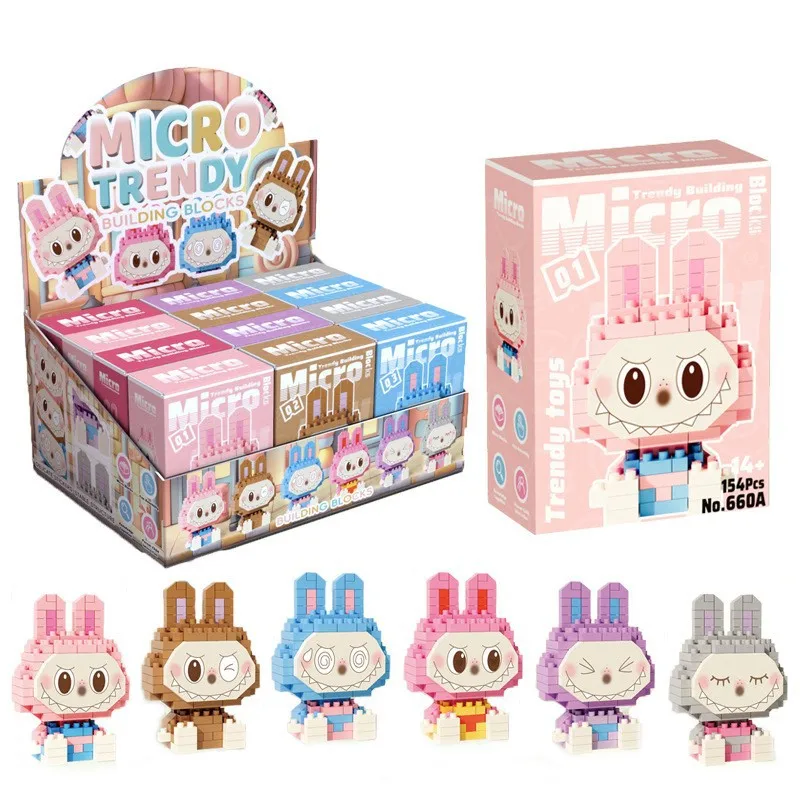 12 boxes/set Labubu doll building blocks small particles Labubu micro particles toys children puzzle assembly blind box