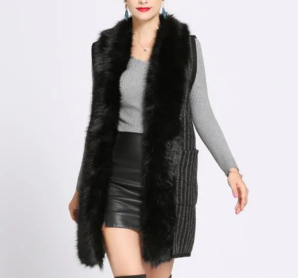 2022 winter sleeveless fashion stripes long women faux fur vest