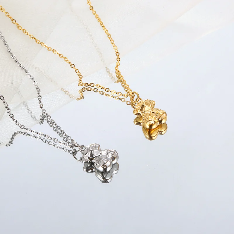 Wholesale 10 * 15mm Stainless Steel Gold Geometric Cute Cartoon Teddy Bear Animal Jewelry Necklace