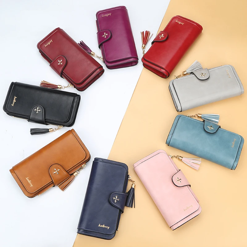 BW1007 Korea Style Woman Purse Hasp Purse Visa Card PU Long Zipper Phone Wallet For Women