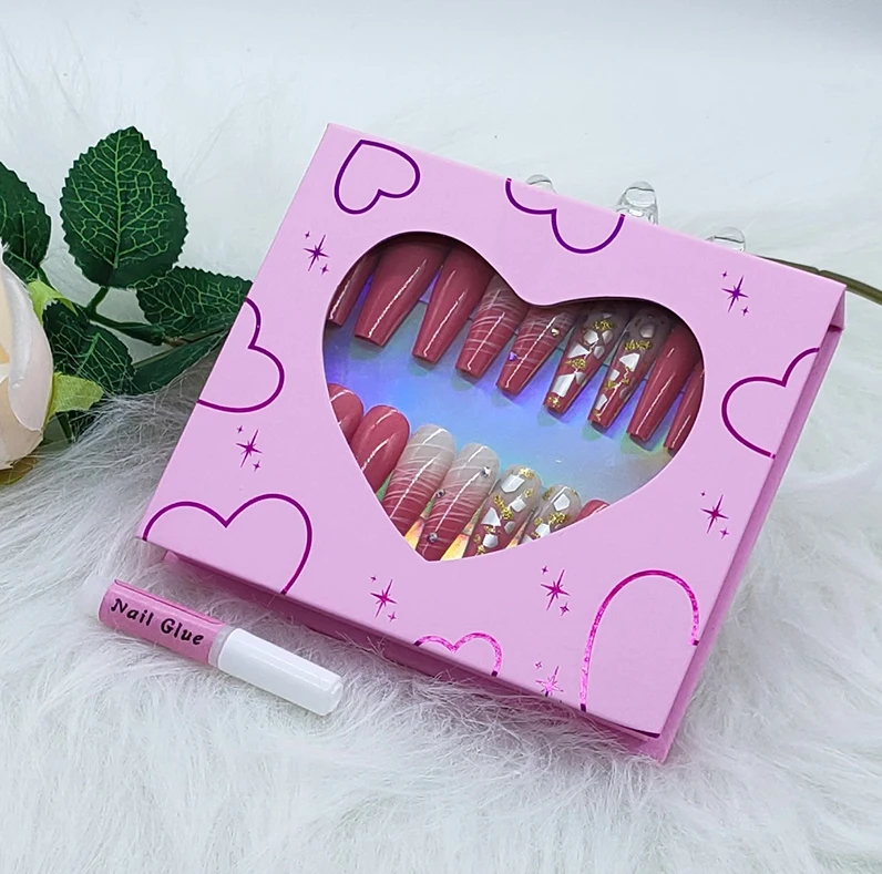 Zhuoyida Custom logo E-commerce flap Type book shape  Paper Luxury pink Press On Nail Packing Box magnetic