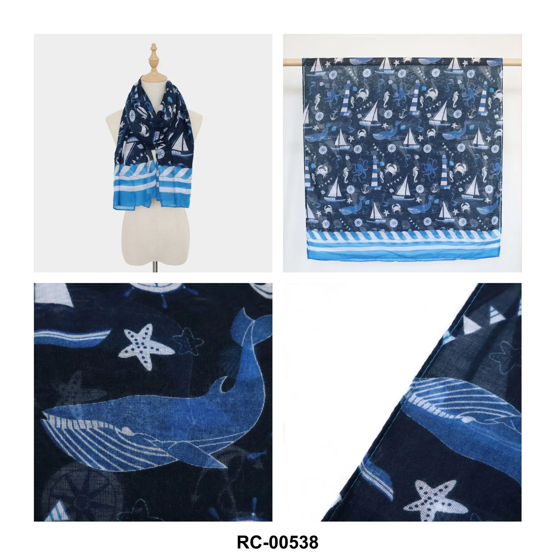 Scarf men and women octopus anchor sailboat whale small fresh navy print scarf long scarf shawl