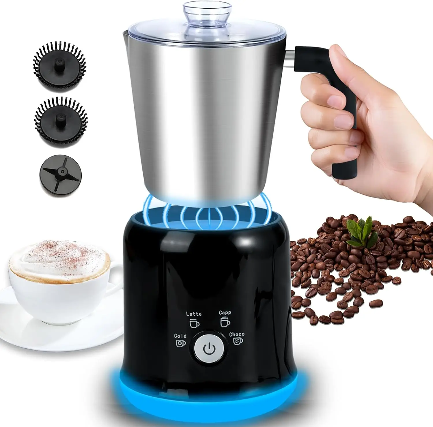 Electric Milk Frother Steamer 4 In 1 Milk Frother Detachable Hot Chocolate Maker Cold Foam Maker