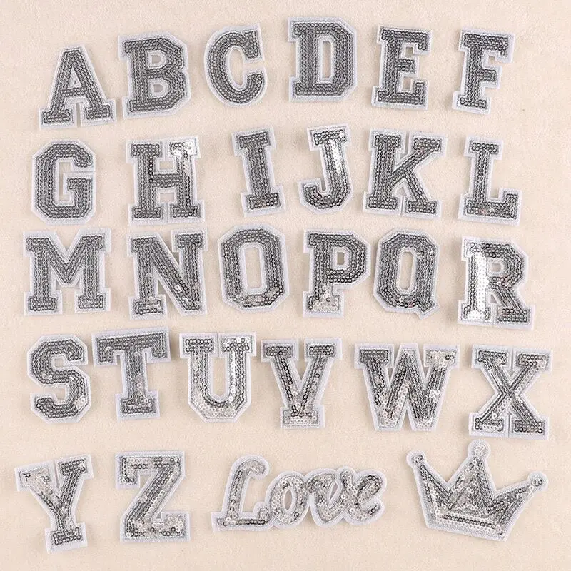 Low MOQ Stock A-Z Alphabet Glitter Sequin Patch Heat Press Sew On Iron On Letterman Embroidery Appliques For Varsity Jacket