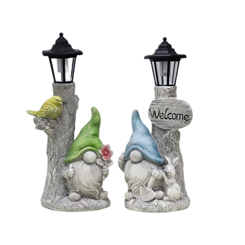 Redeco Wholesale Beach Gnome Statue Magnesia Crafts LED Solar Lamp Summer Gnomes Magnesium oxide Crafts For Gifts Garden Decor