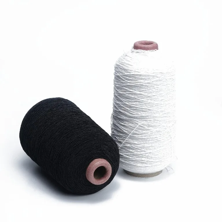32# 37# 42# 52# 63# Elastic Natural Latex Rubber Thread Polyester Rubber Covered Yarn Black White Color Yarn for Socks Cuffs