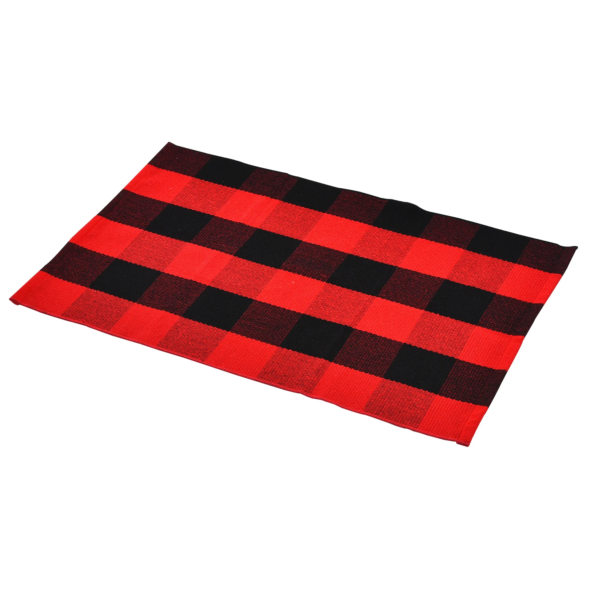 Buffalo Plaid Washable Navy Blue Stripe Entryway Outdoor Rug Cotton Hand-Woven Porch Front Door Mats