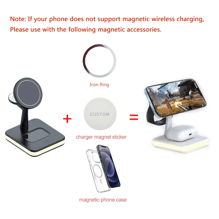 Magnetic Wireless Mag Safe Charger 25W Fast Charging Bedside Lamp 4 In 1 Holder For iWatch Airpods For iPhone 13 12 Pro Max