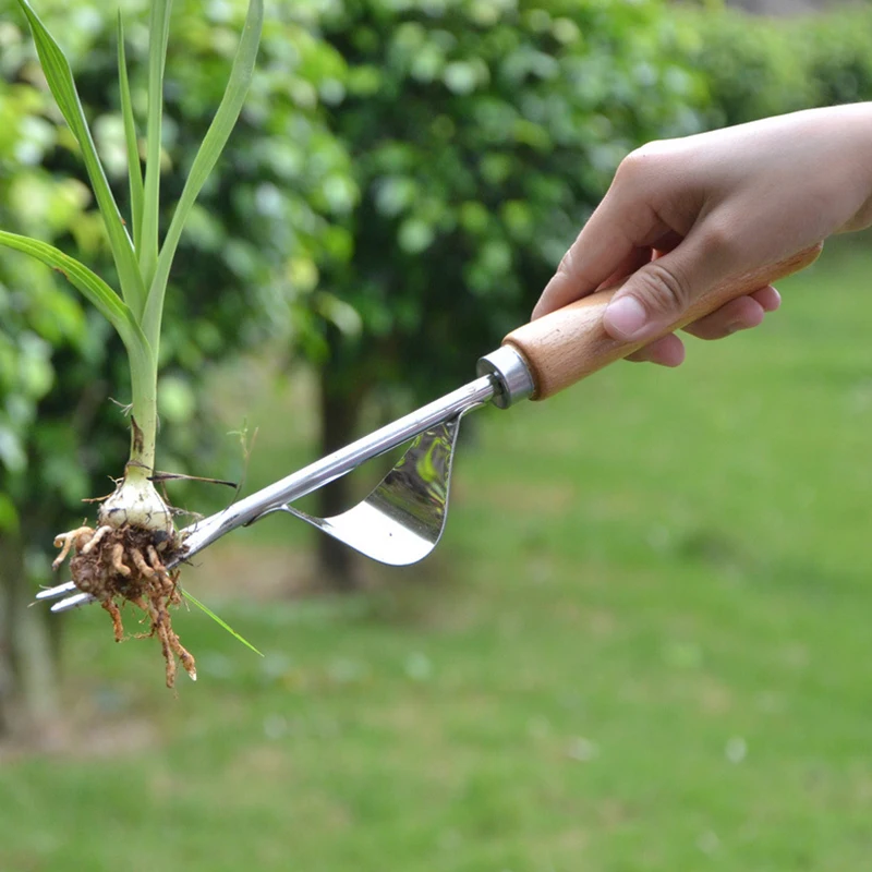  Garden Fork Wood Forked Head Hand Weeder Puller Patio Handle Remove Weeds Shovel Courtyard Trimming Tools