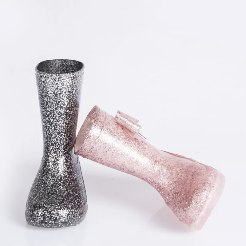 Customized Wholesale Gradient Glitter Pvc Jelly Pink Printed PVC Injection Water Boots For Kids
