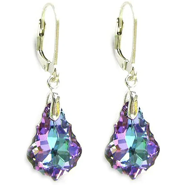 Hermosa  Austria Crystal Earrings Angel tears Leverback Dangle Earrings 925 Sterling silver Earrings for  Women Jewelry