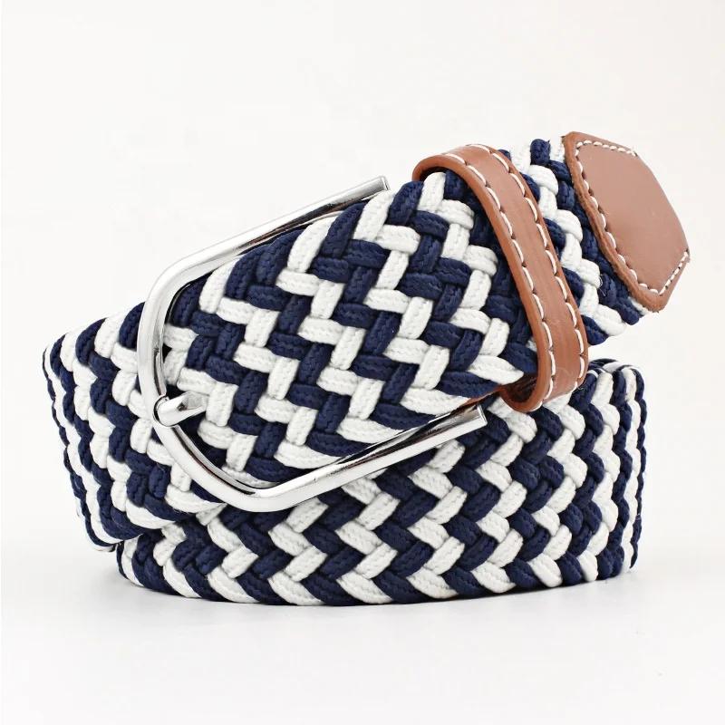 Custom Unisex Men Lady Casual Knitted Fabric Woven Braided Elastic Stretch Belt for Women Jeans Multi-color