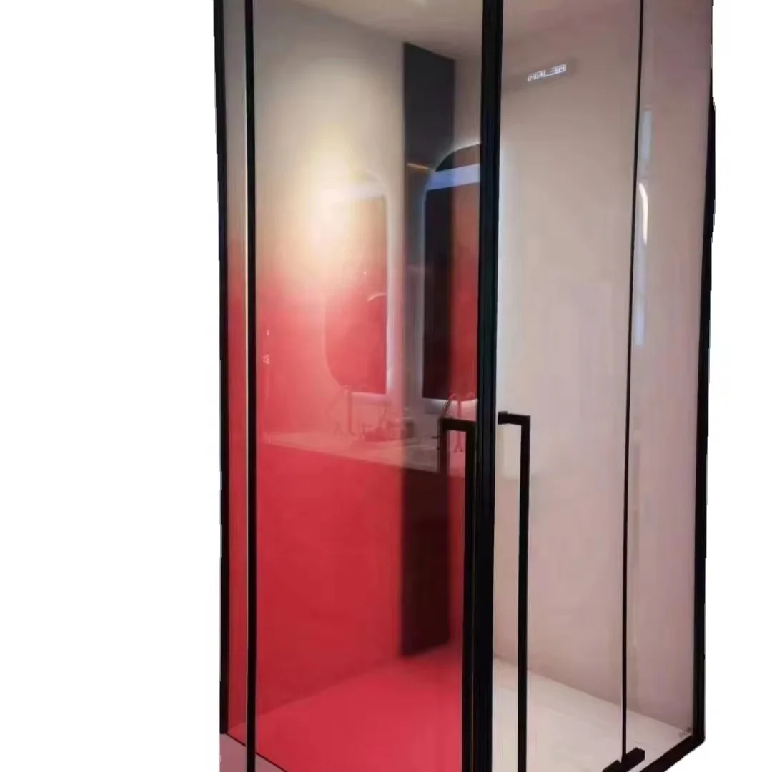 Gradient art glass partition with colored craft curved steel ultra-white laminated hotel bathroom glass.