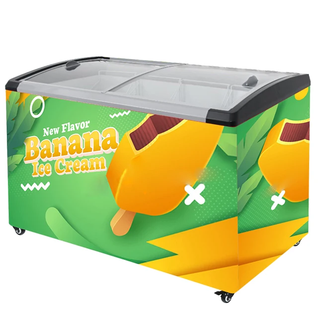 Good Quality Display Mini Deep Led Lights Refrigerator Curved Sliding Door Ice Cream Showcase Freezer