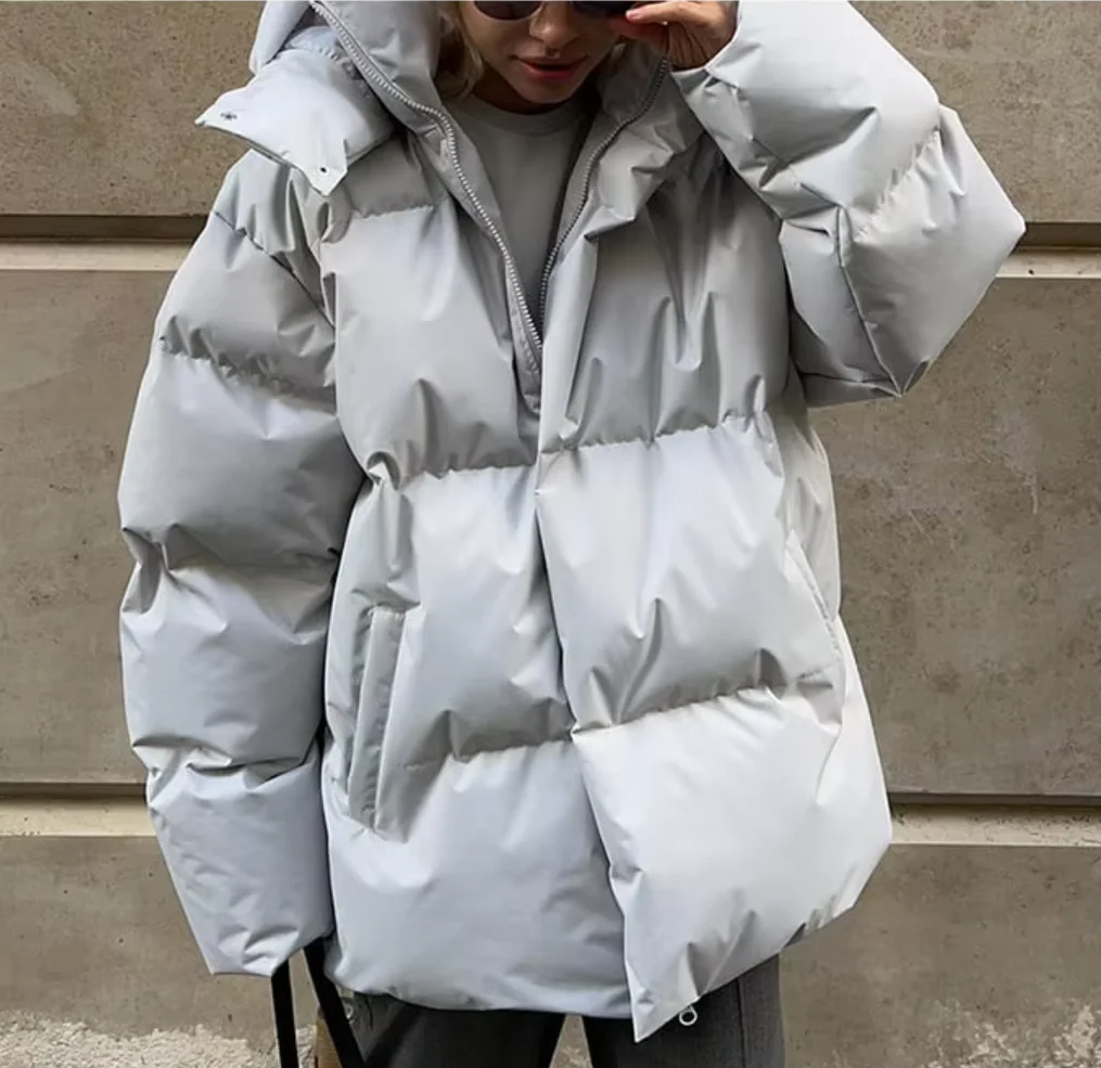 Autumn Winter Cotton-Padded Jacket Plus Size Hooded Collar Bomber Coat Printed Pattern Windproof Feathers Coat