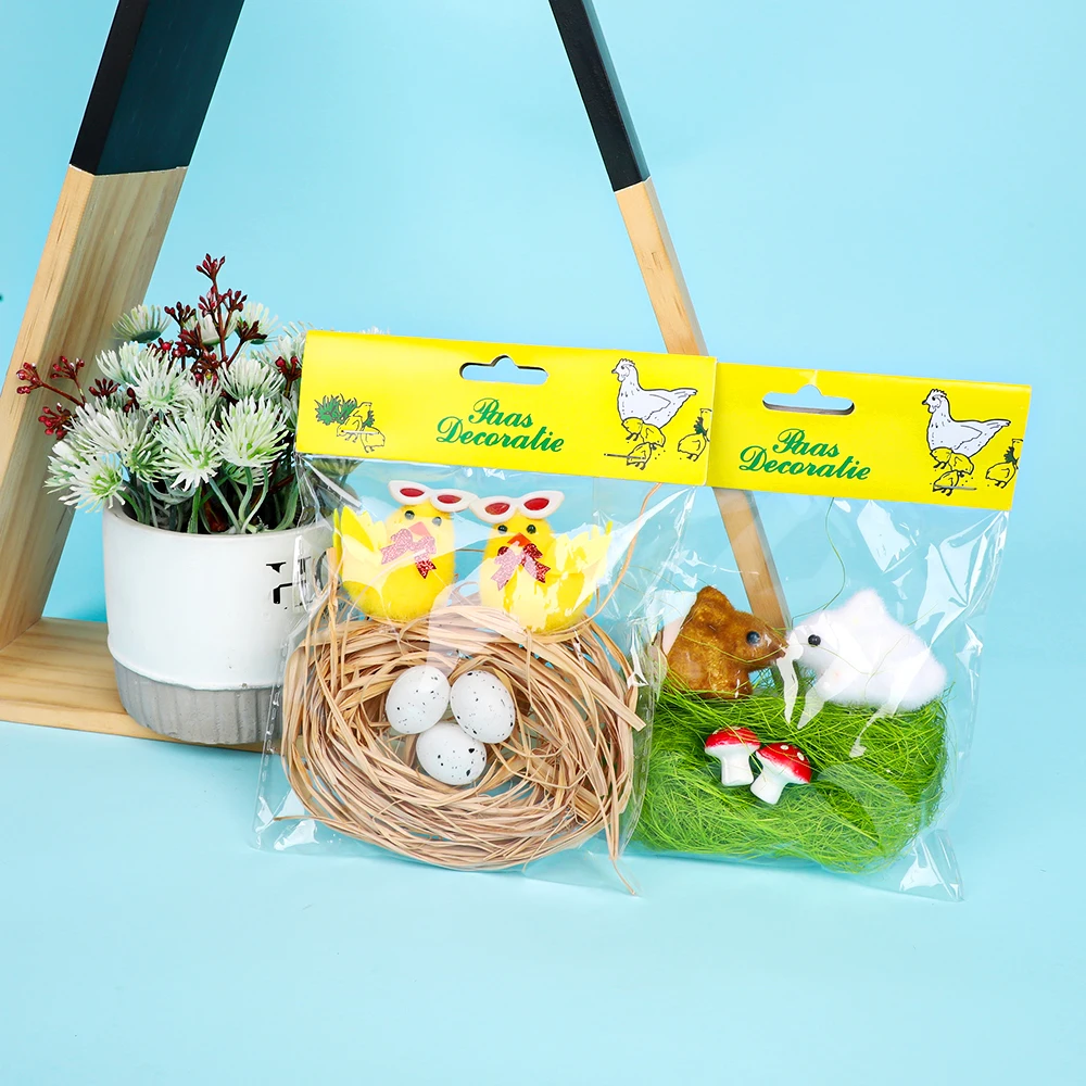 15*16 cm Easter Eggs Green Chicken coop Set Filling Creativity Decor Easter Egg Kit Decoration Accessories Linen silk Aviary