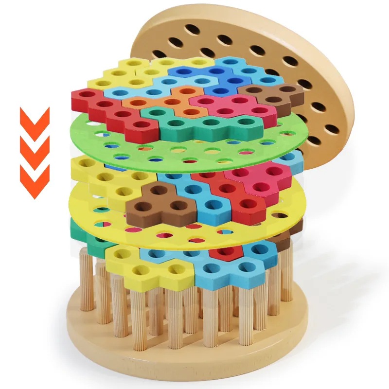 Children Wooden Hamburger Hot Dog Set Column Building Block Puzzle Logical Thinking Training Early Education Puzzle For Kids
