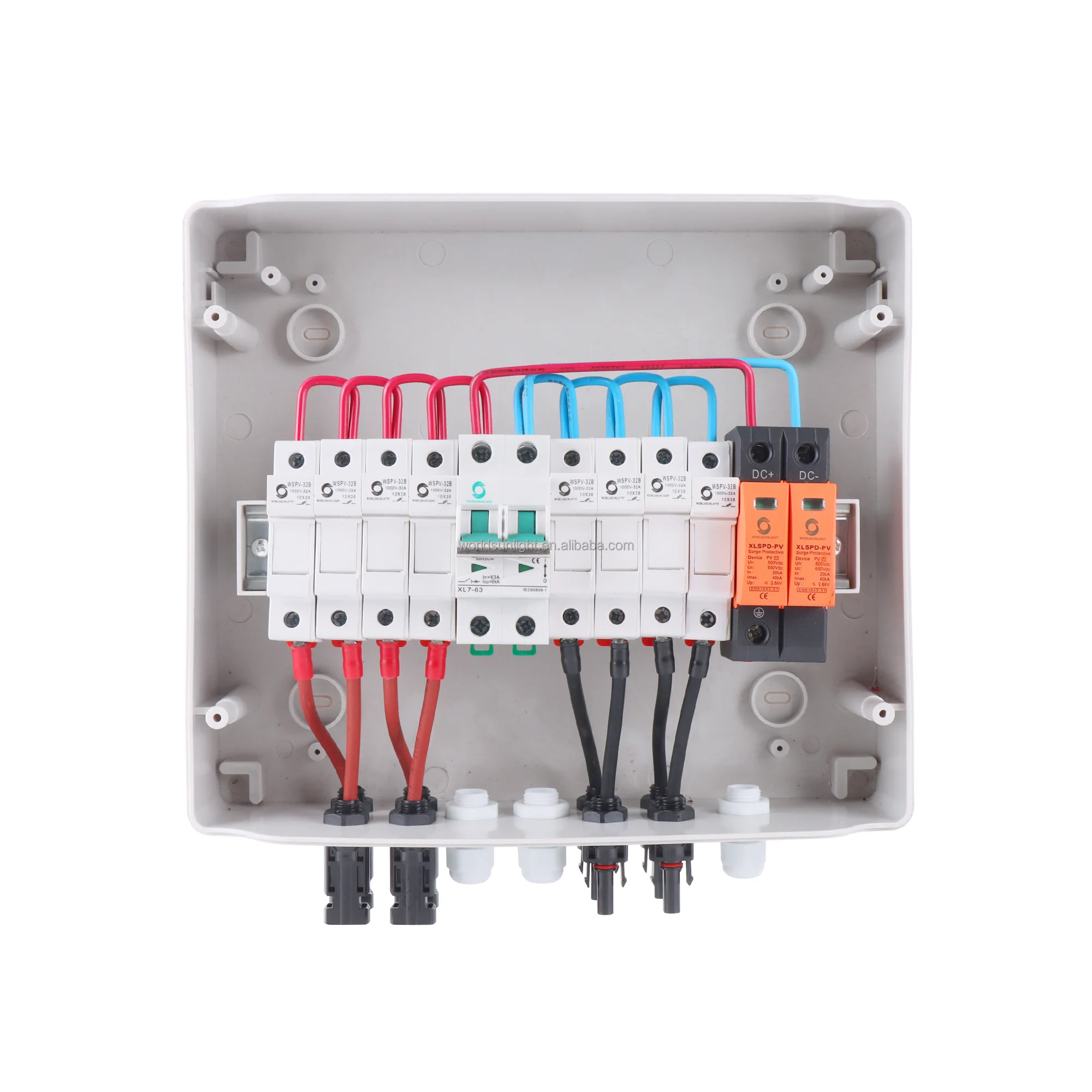 CE WSDB-PV4/1 IP65 4 IN 1 OUT 4 Strings Array 16A 500V DC Solar PV Combiner Box for solar system