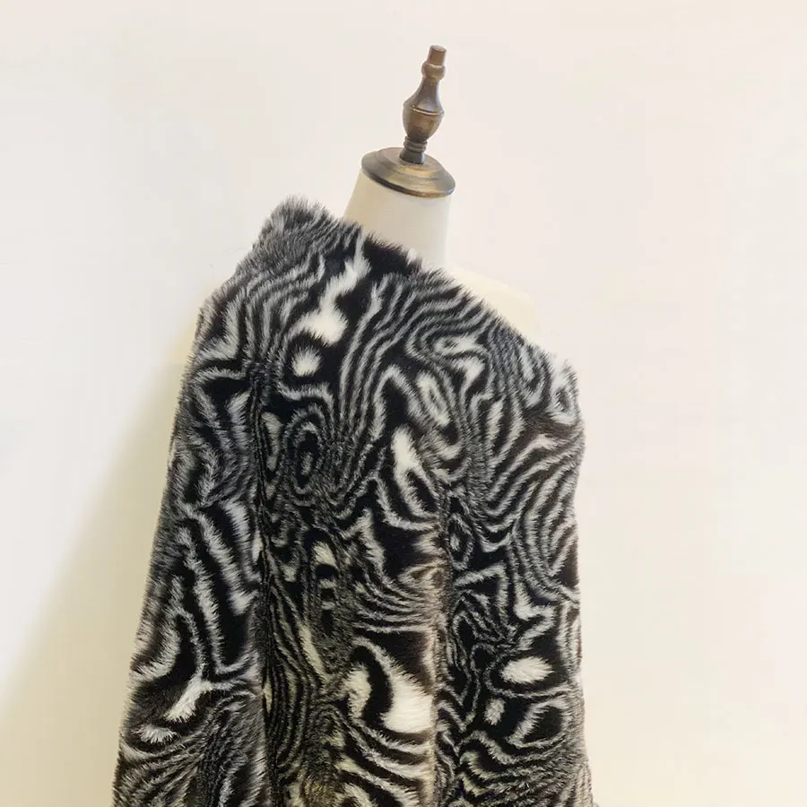 10mm 12mm creative marble pattern design black white knitting long plie fleece fabric artificial fake fur