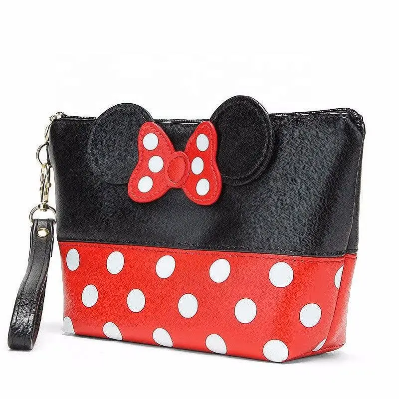 Wholesale Cartoon Bow Make Up Handbag Travel Mickey Cosmetic Bag Zipper Toiletry Pouch Organizer Funny Storage Makeup Bag