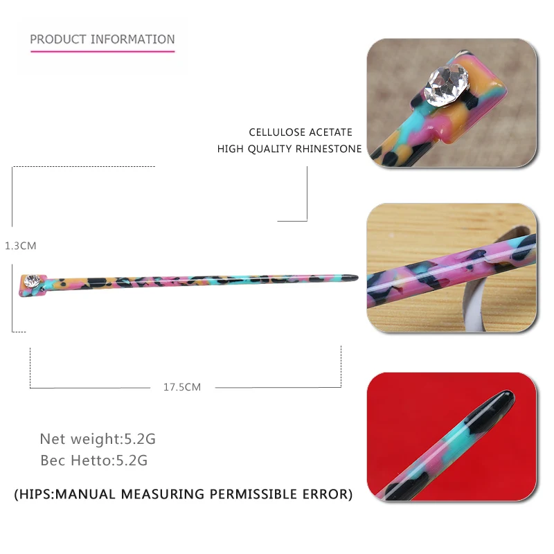 Chinese Style Hair Chopsticks with Rhinestone Custom Tortoiseshell Acetate Hair Forks Women Styling Hair Sticks