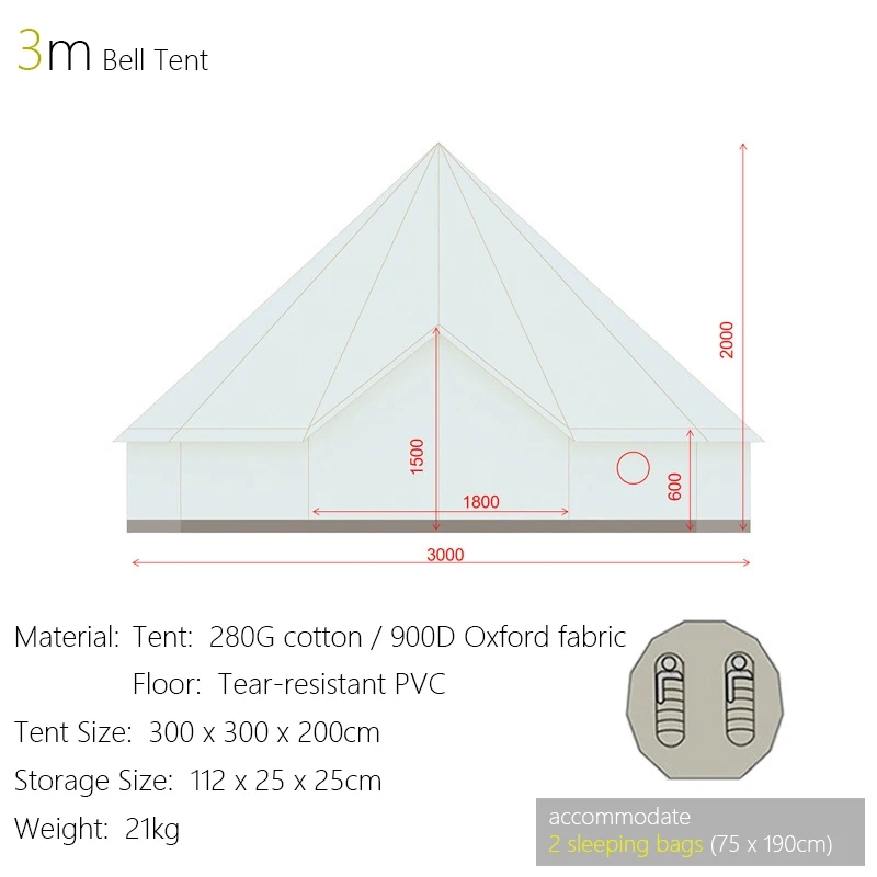 3*3*2m Outdoor camping yurt tent overnight camping rain proof large pyramid Indian tent