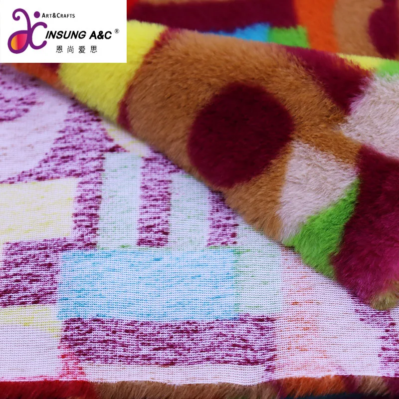 Top Quality Fur Rabbit Fur Fabric Letter Printing  Polyester Plush Fabric For Coat Material