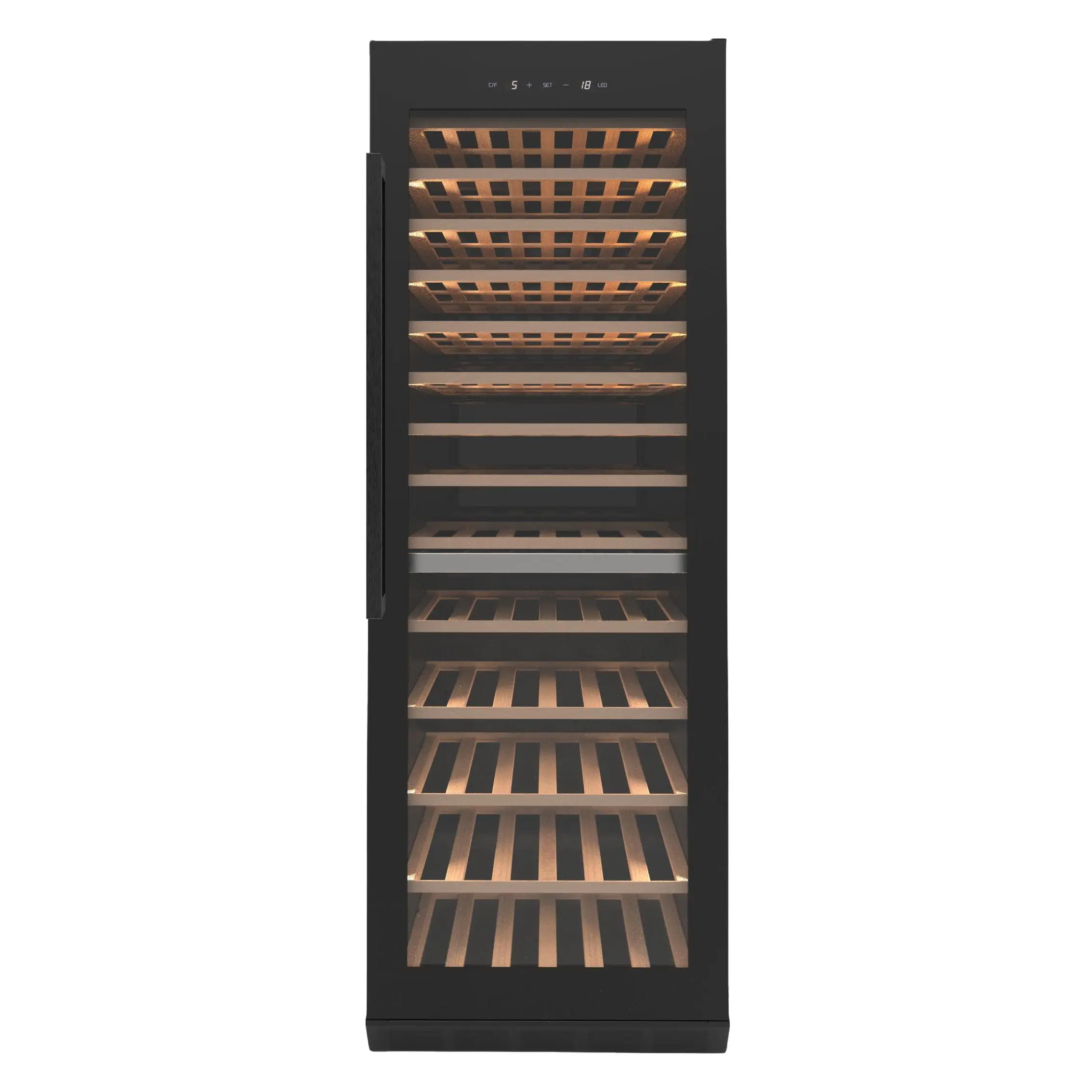 Factory Supply Double Zone Built-in 122 Bottles Beech Wooden Shelf Wine Fridge Wine Cooler Wine Cellar