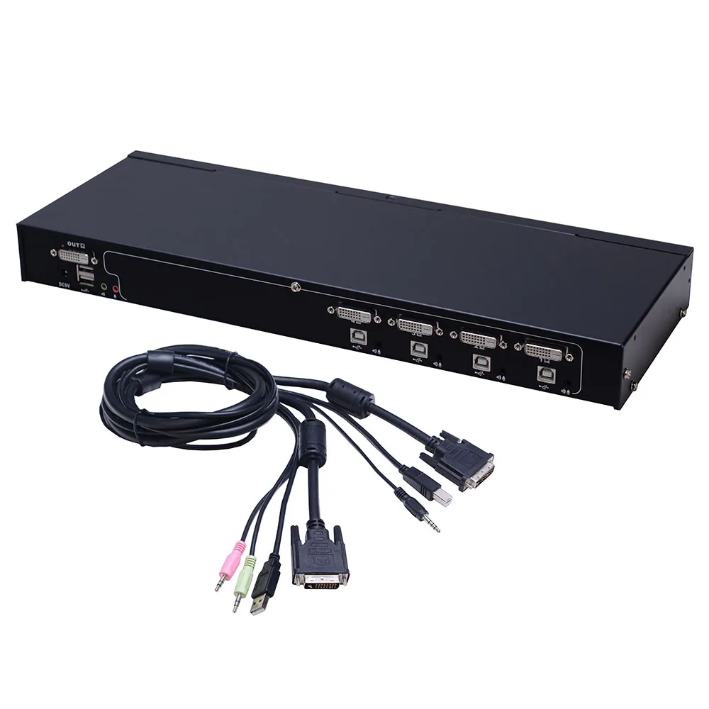 Computers Control DC Jack Power 1920*1200@60Hz DVI USB 4 Port Rackmount KVM Switch