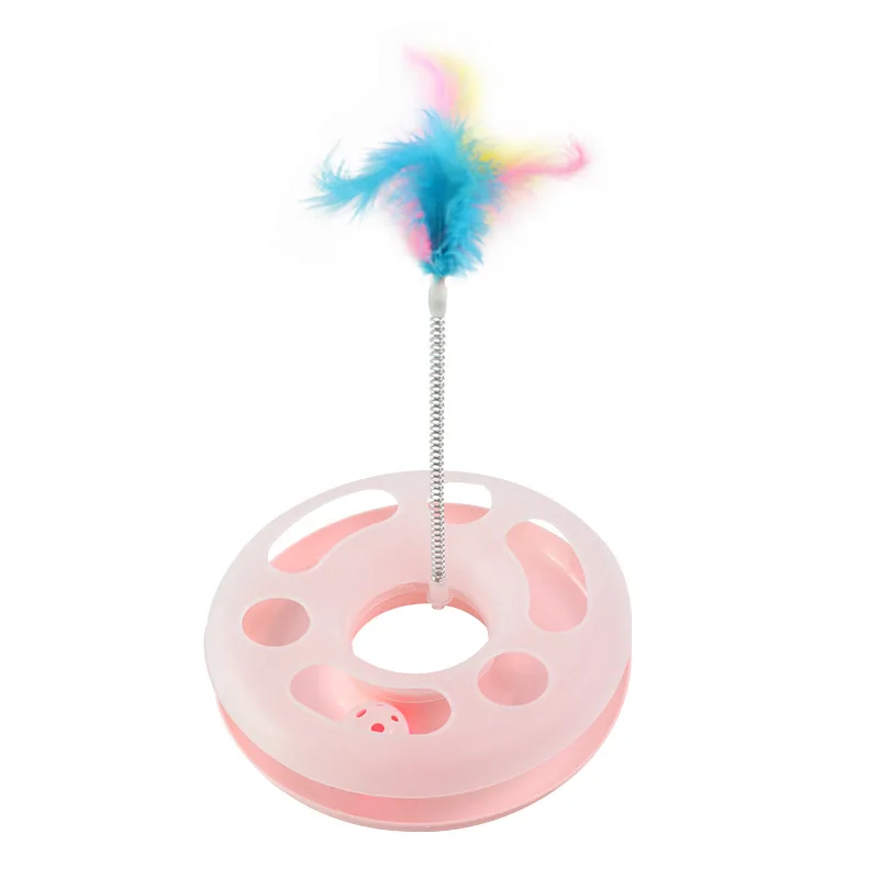 Round cat toy single layer plastic fun plate fun from hi puzzle toy spring color cat stick feather